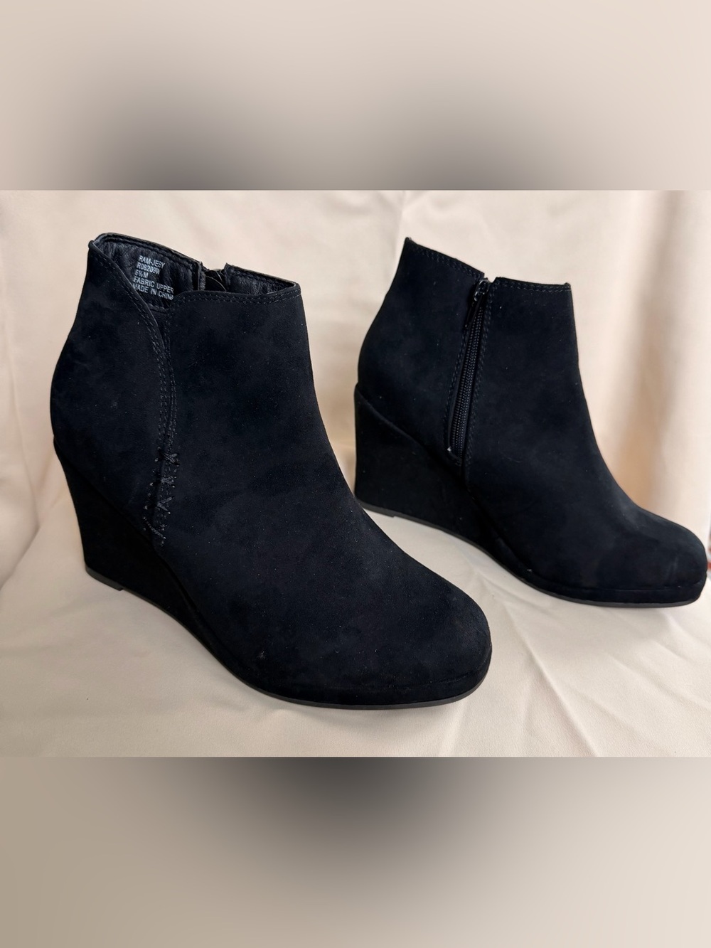 Rampage Black Suede Wedge Ankle Booties